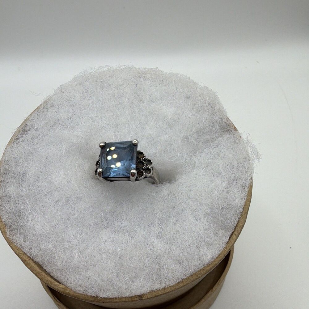 925 Sterling Silver Prong Set Square Natural Blue Topaz  size 5.25